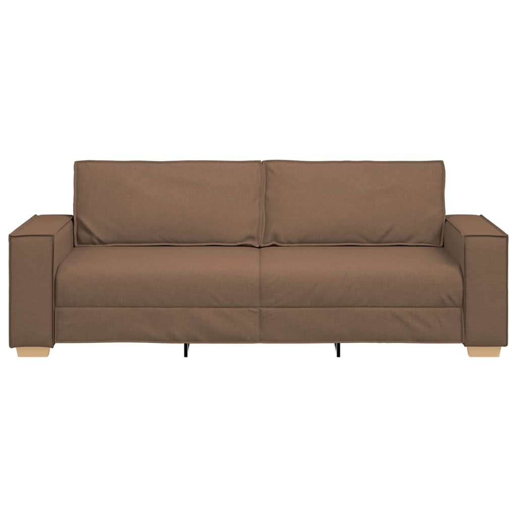 3-Seater Sofa with Cushion Brown Fabric